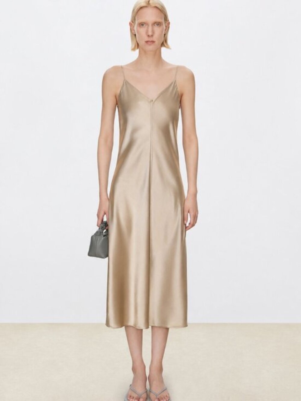 CHICJOC Gold Japanese Triacetate Double-cotton Satin Cami Dress size 38